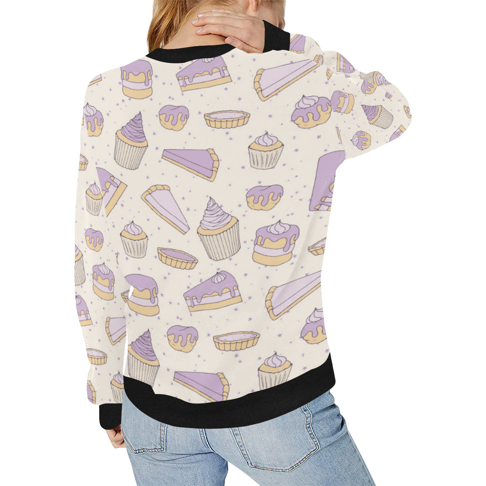 Cakes pies tarts muffins and eclairs purple bluebe Women's Crew Neck Sweatshirt