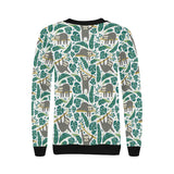 Cute sloths tropical palm leaves white background Women's Crew Neck Sweatshirt