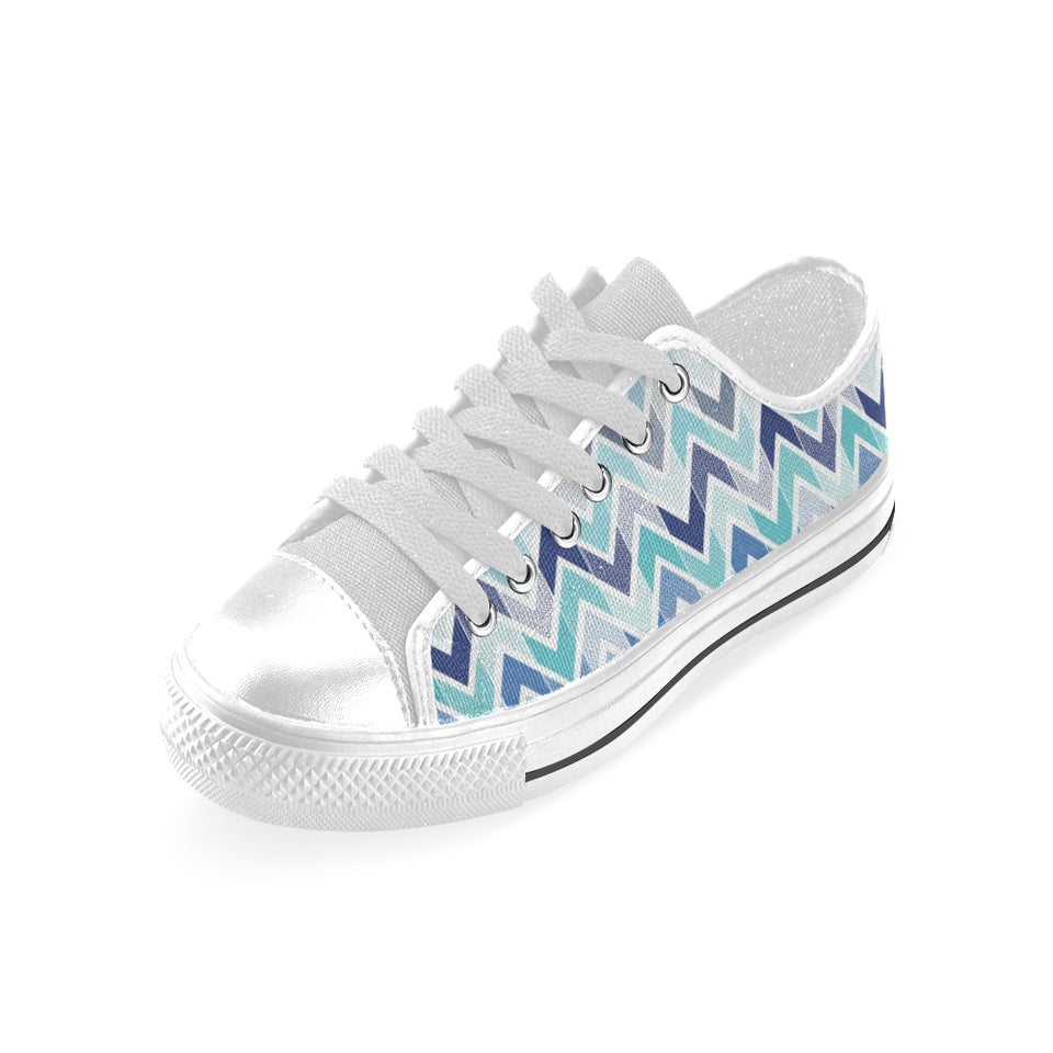 zigzag  chevron blue pattern Men's Low Top Shoes White