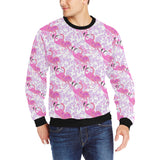 Pink flamingo flower pattern Men's Crew Neck Sweatshirt