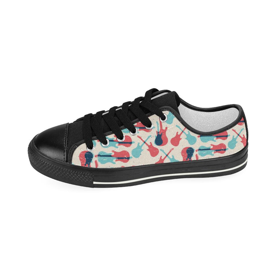 Red Blue guitar pattern Kids' Boys' Girls' Low Top Canvas Shoes Black