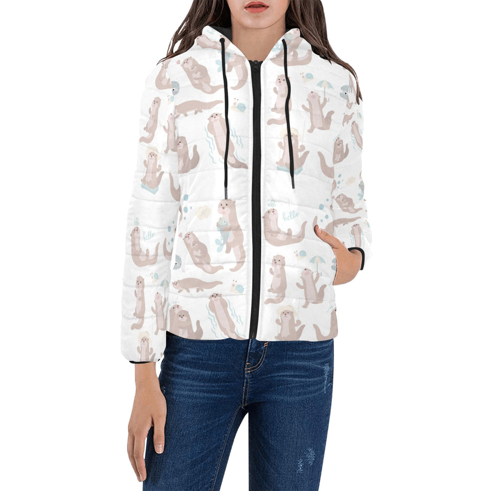 Cute sea otters pattern Women's Padded Hooded Jacket