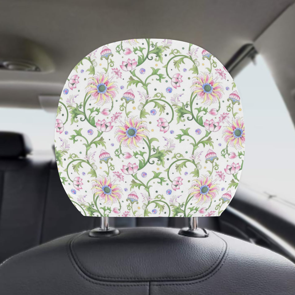 Beautiful pink lotus waterlily leaves pattern Car Headrest Cover