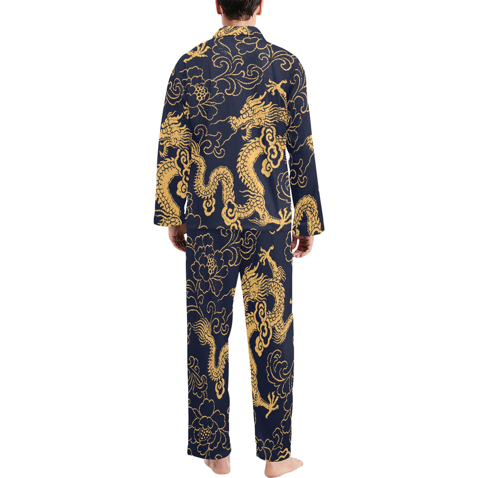 Gold dragon pattern Men's Long Pajama Set