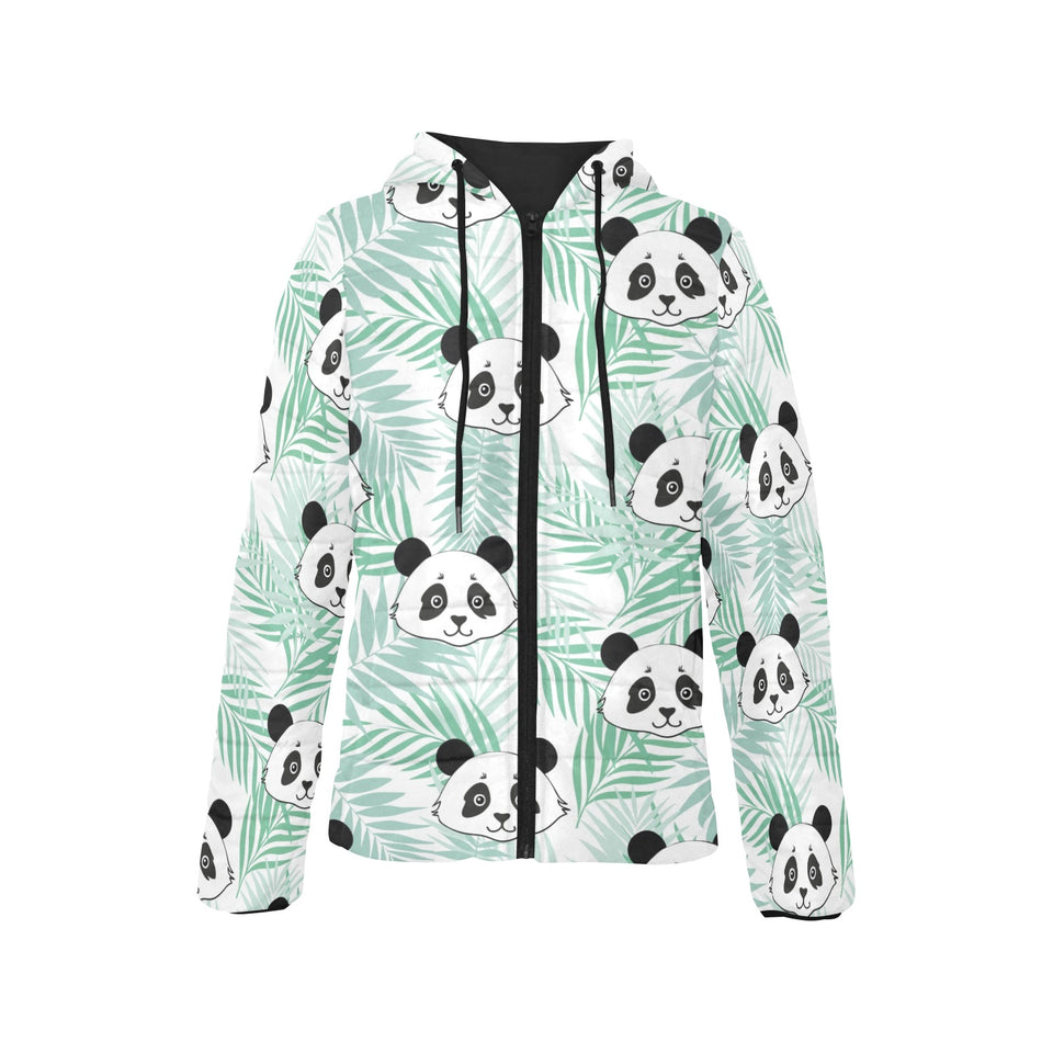 Panda pattern tropical leaves background Women's Padded Hooded Jacket