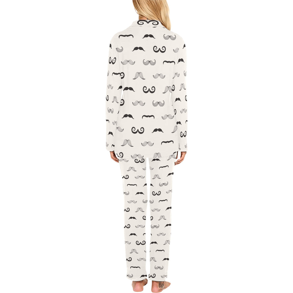 Mustache Beard Pattern Print Design 05 Women's Long Pajama Set