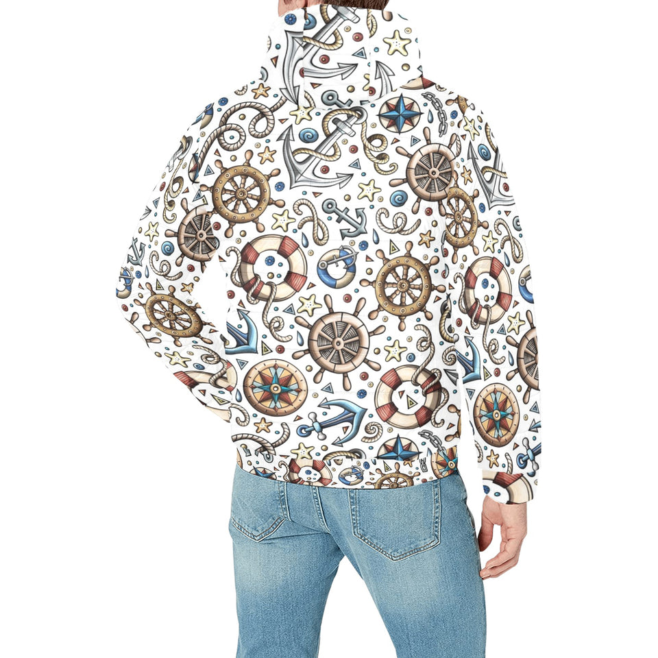 Cute nautical steering wheel anchor pattern Men's Padded Hooded Jacket