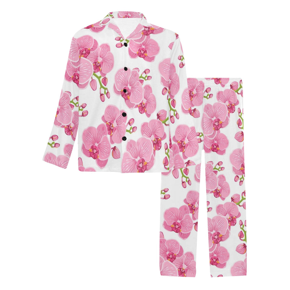 pink purple orchid pattern background Men's Long Pajama Set
