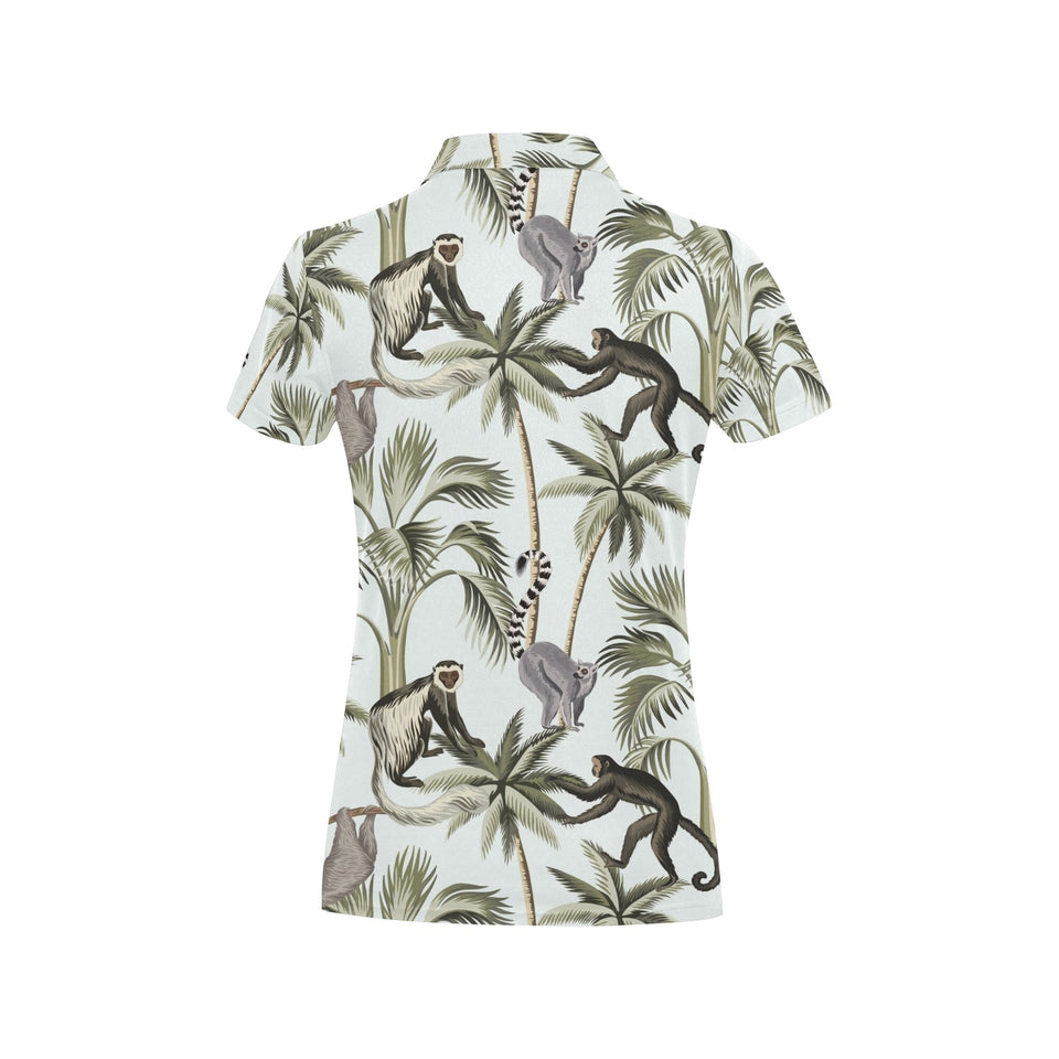 Monkey sloth lemur palm trees pattern Women's All Over Print Polo Shirt