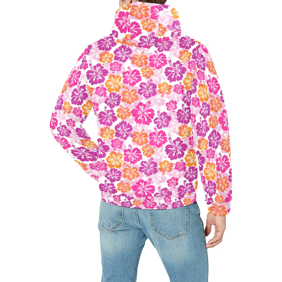 Hibiscus Pattern Print Design 01 Men's Padded Hooded Jacket
