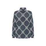 nautical steering wheel rope pattern Women's Long Sleeve Polo Shirt