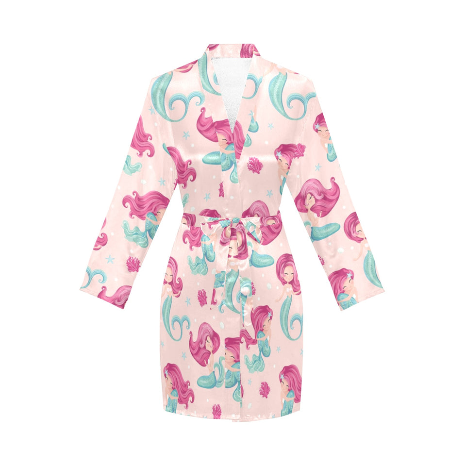 Cute little mermaid pattern Women's Long Sleeve Belted Night Robe