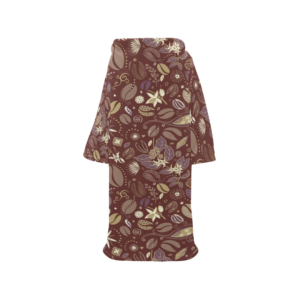 Coffee bean flower pattern Blanket Robe with Sleeves