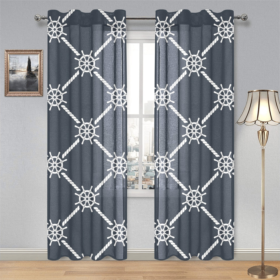 nautical steering wheel rope pattern Gauze Curtain