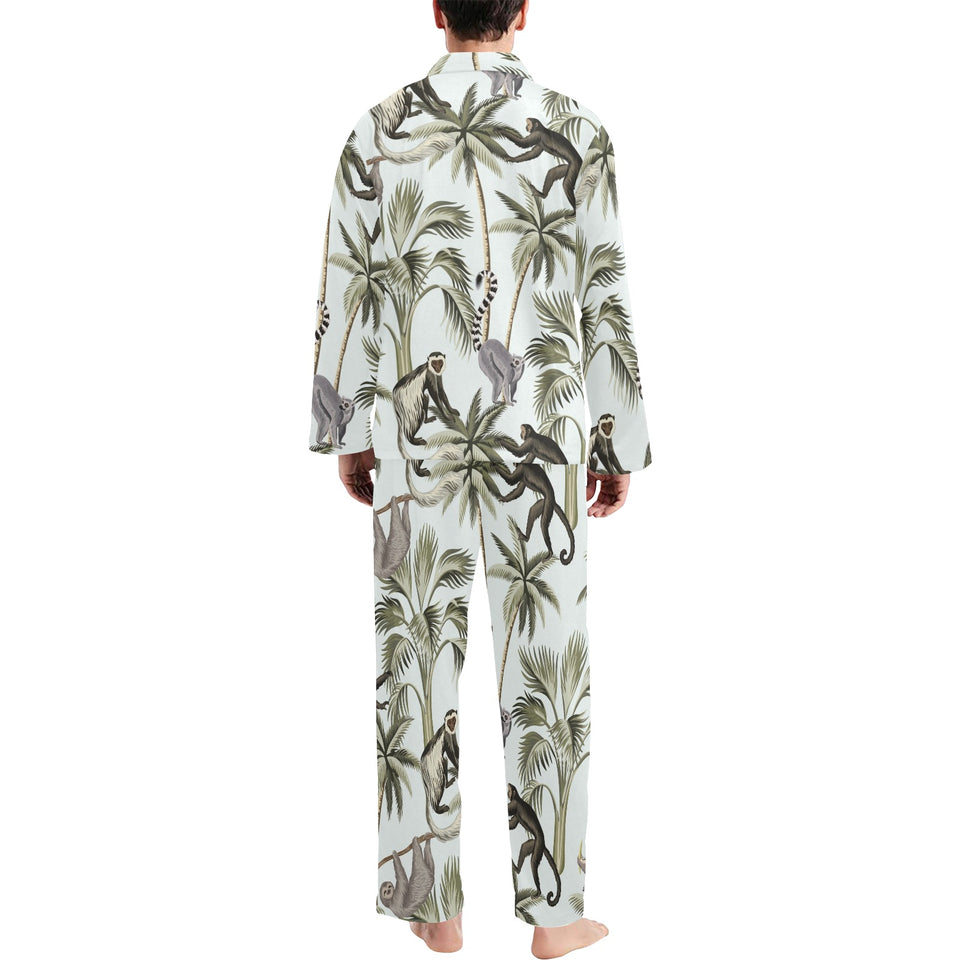 Monkey sloth lemur palm trees pattern Men's Long Pajama Set