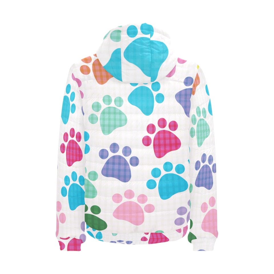 Dog Paws Pattern Print Design 01 Men's Padded Hooded Jacket