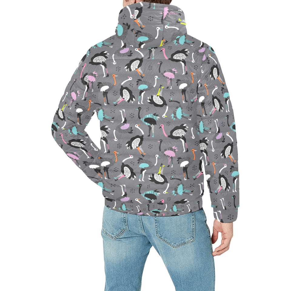 Ostrich Pattern Print Design 01 Men's Padded Hooded Jacket