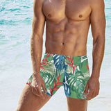 heliconia palm and monstera leaves pattern Men's Swimming Trunks