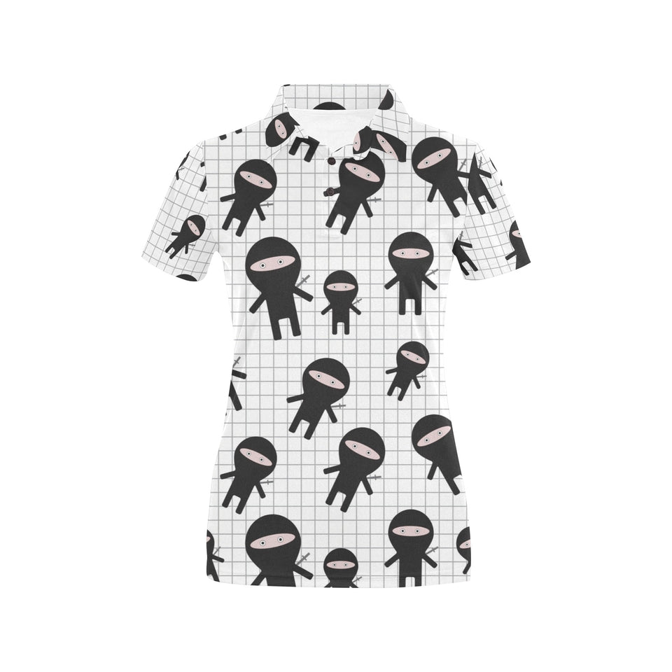 Ninja pattern plaid background Women's All Over Print Polo Shirt