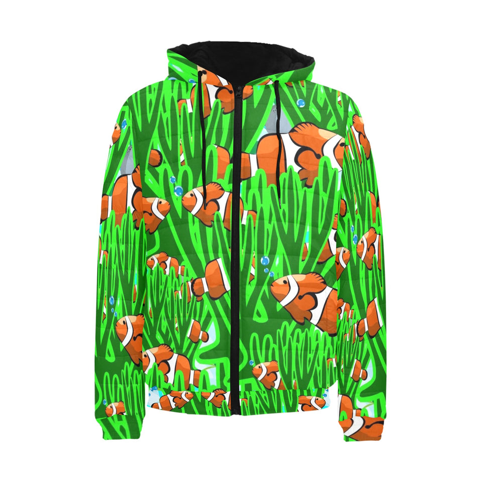 Clown Fish Pattern Print Design 01 Men's Padded Hooded Jacket