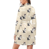 Cute Siberian Husky Women's Long Sleeve Belted Night Robe