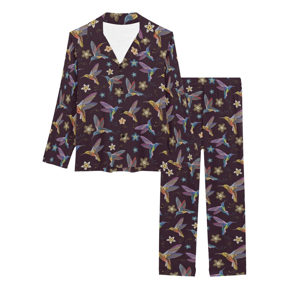 Hummingbird Pattern Print Design 04 Women's Long Pajama Set