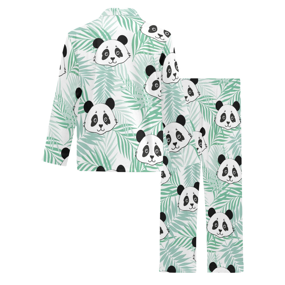 Panda pattern tropical leaves background Men's Long Pajama Set