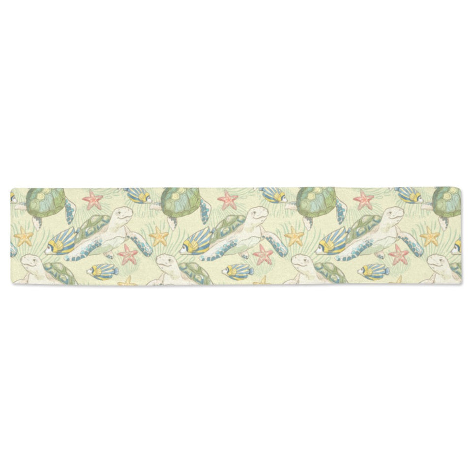 Hand drawn sea turtle fish pattern Table Runner
