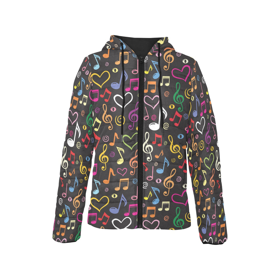 Music Notes Pattern Print Design 02 Women's Padded Hooded Jacket
