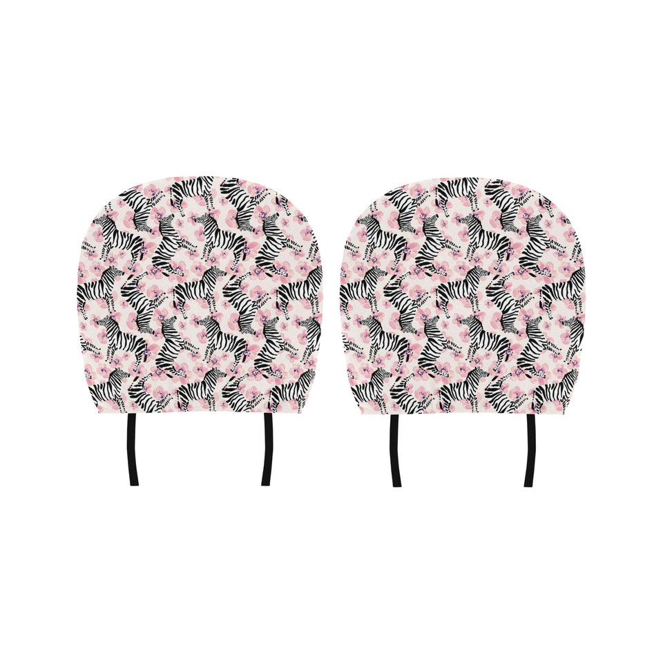 Zebra pink flower background Car Headrest Cover
