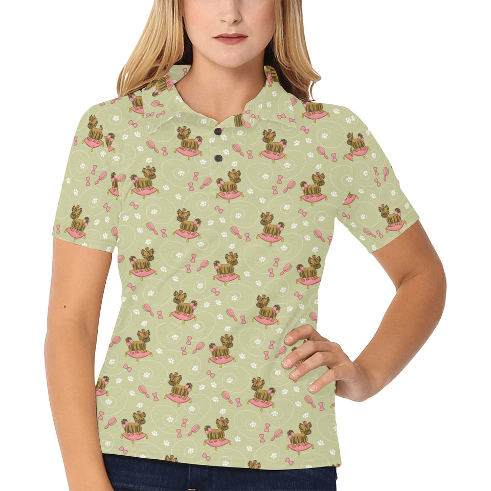 Yorkshire Terrier Pattern Print Design 01 Women's All Over Print Polo Shirt
