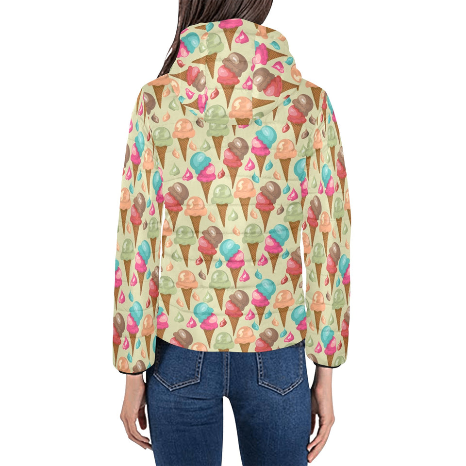 Colorful ice cream pattern Women's Padded Hooded Jacket