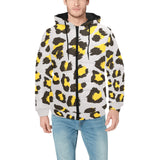 Gray Leopard print pattern Men's Padded Hooded Jacket