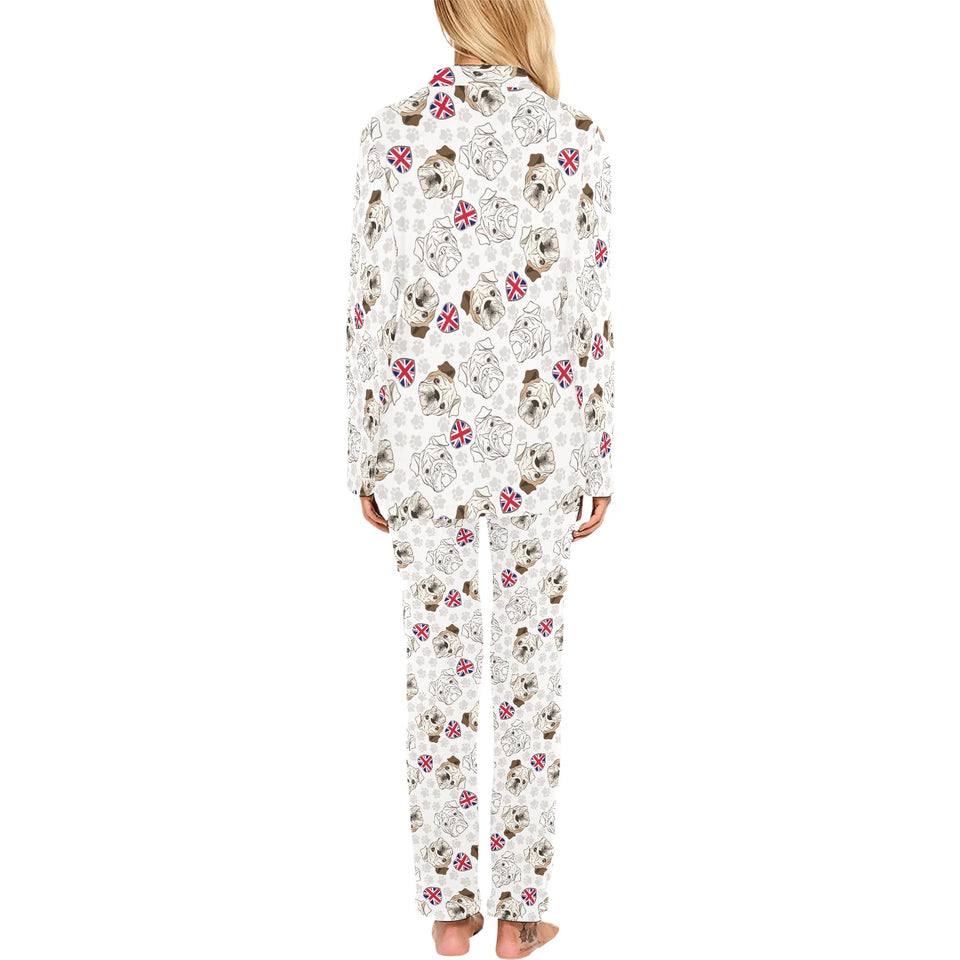 English Bulldog Pattern Print Design 01 Women's Long Pajama Set