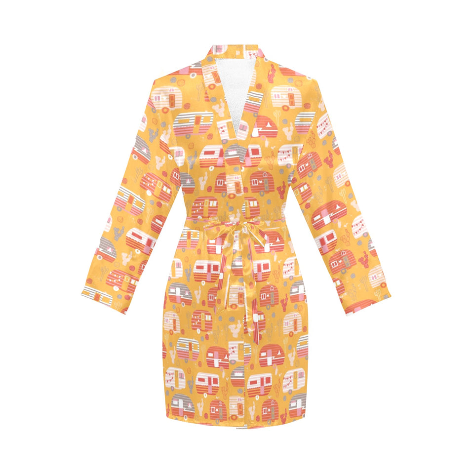 Camper Van Pattern Print Design 04 Women's Long Sleeve Belted Night Robe