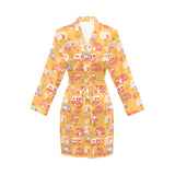 Camper Van Pattern Print Design 04 Women's Long Sleeve Belted Night Robe