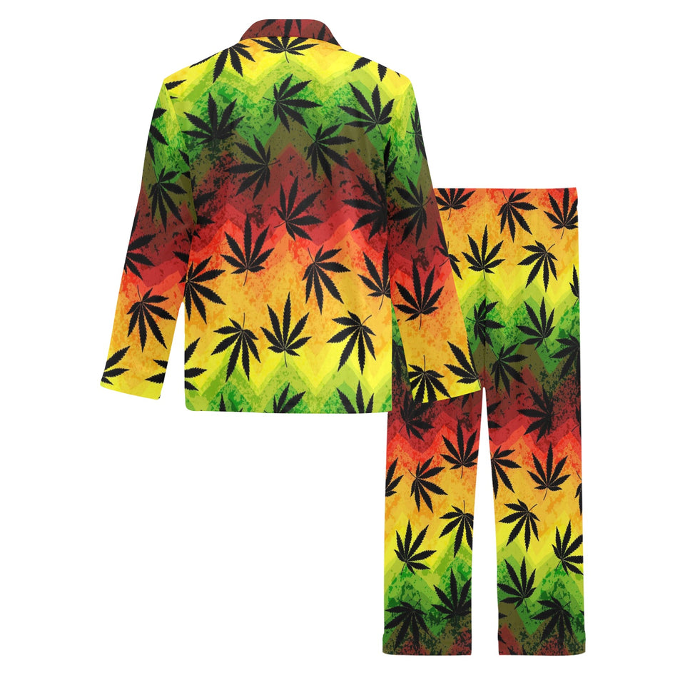Canabis Marijuana Weed Pattern Print Design 03 Men's Long Pajama Set
