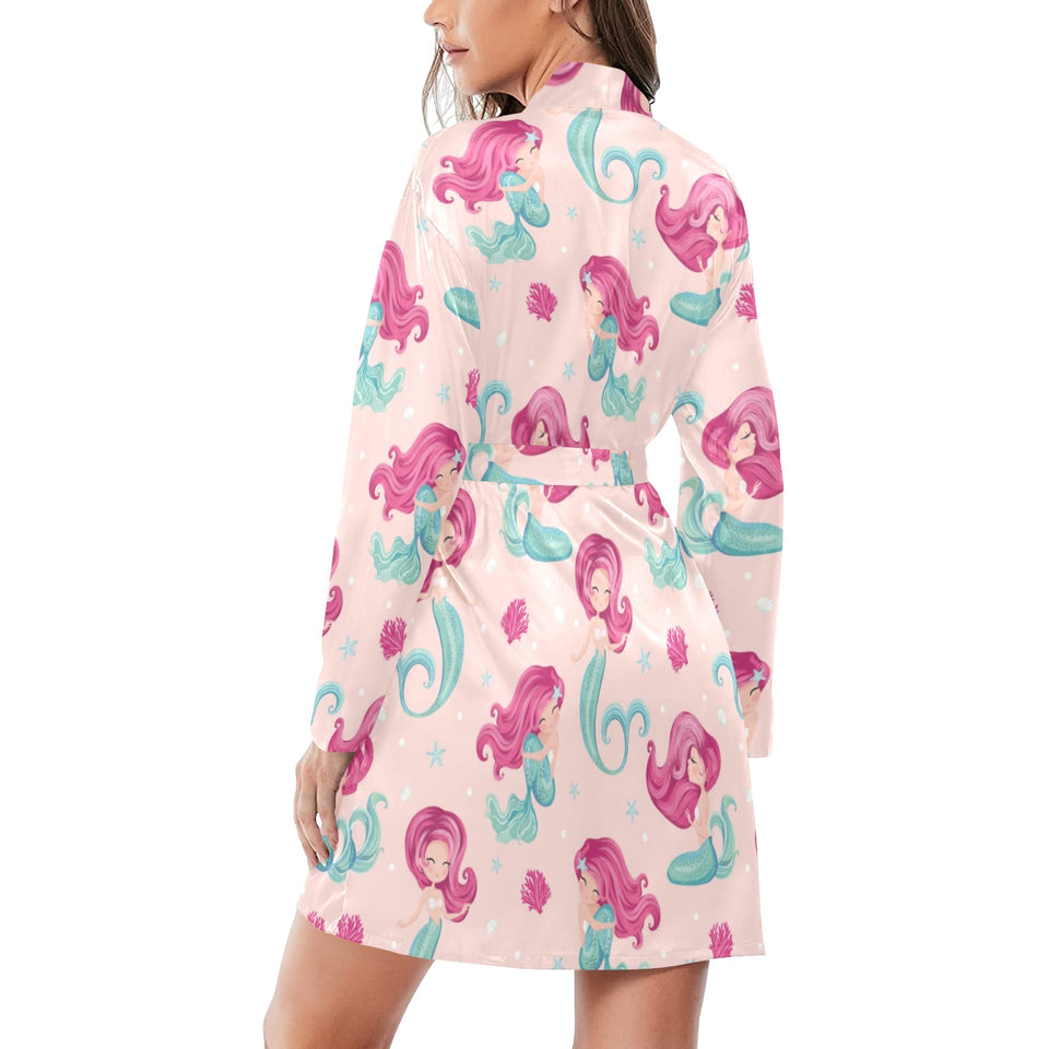 Cute little mermaid pattern Women's Long Sleeve Belted Night Robe