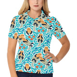 Cute sea otters fishe sea urchin pattern Women's All Over Print Polo Shirt