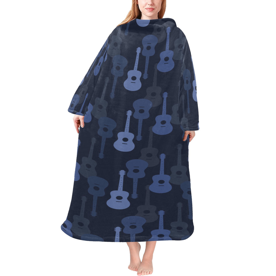Blue Theme guitar pattern Blanket Robe with Sleeves