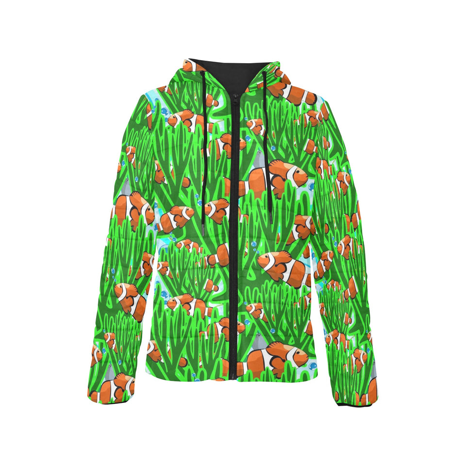 Clown Fish Pattern Print Design 01 Women's Padded Hooded Jacket
