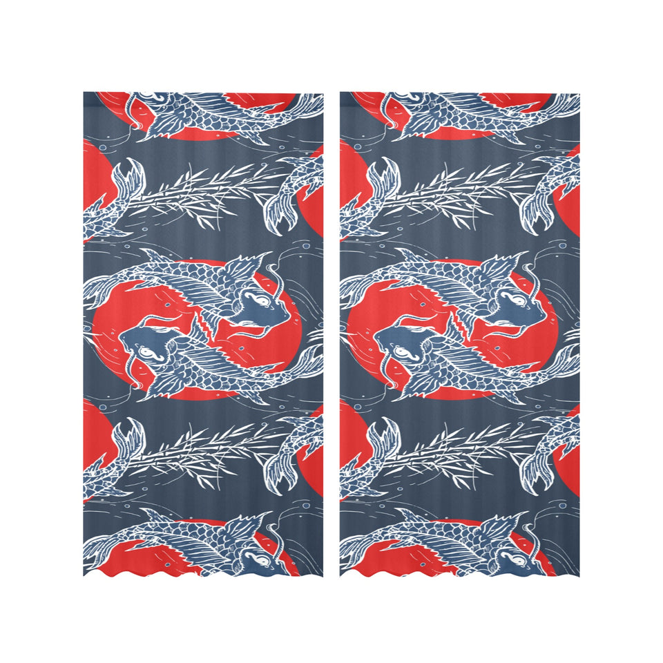 Koi Fish Carp Fishs hand drawn japanese art Gauze Curtain