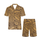 cacao beans tribal polynesian pattern background Men's V-Neck Short Pajama Set
