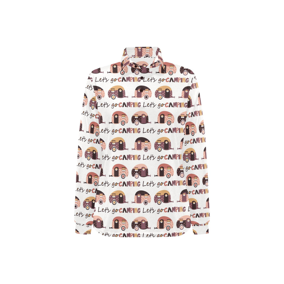 Camper Van Pattern Print Design 01 Women's Long Sleeve Polo Shirt