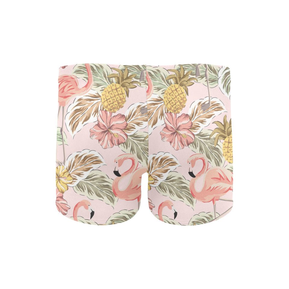 Pink flamingo birds pineapples hibiscus flower pat Men's Swimming Trunks