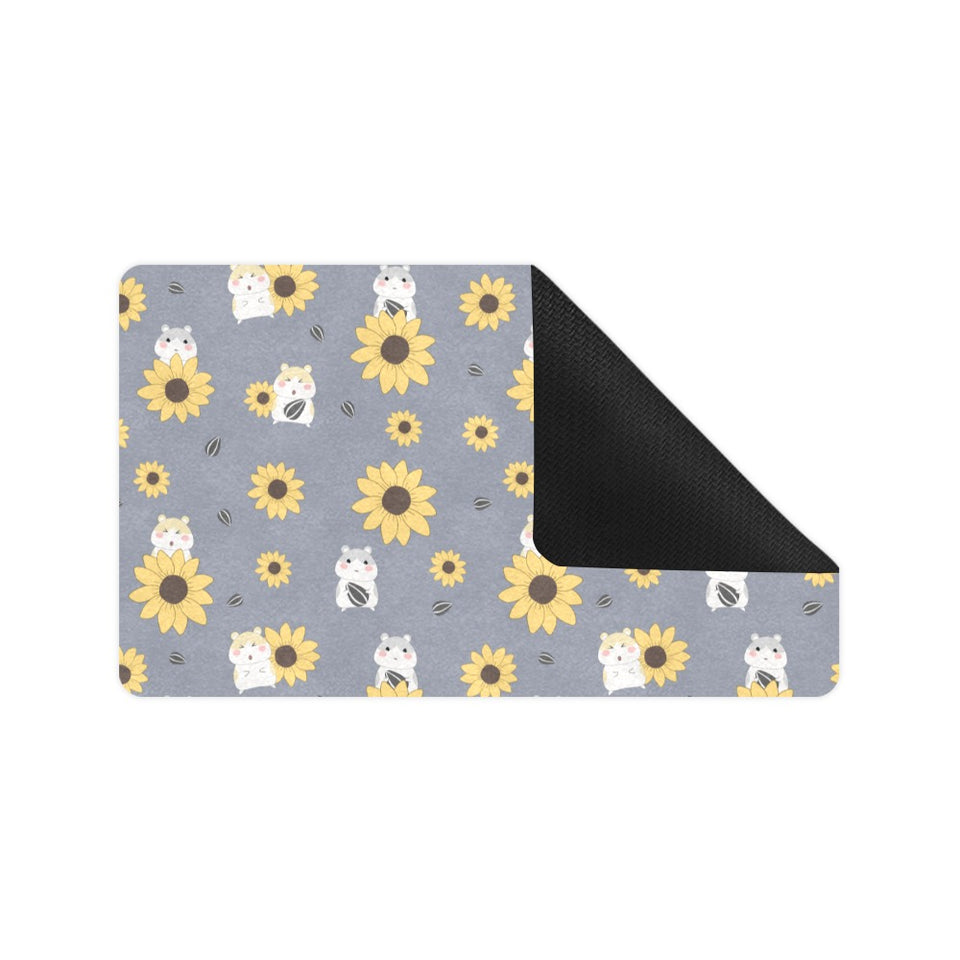 Cute hamster sunflower pattern background Doormat