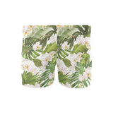 White orchid flower tropical leaves pattern Men's Swimming Trunks