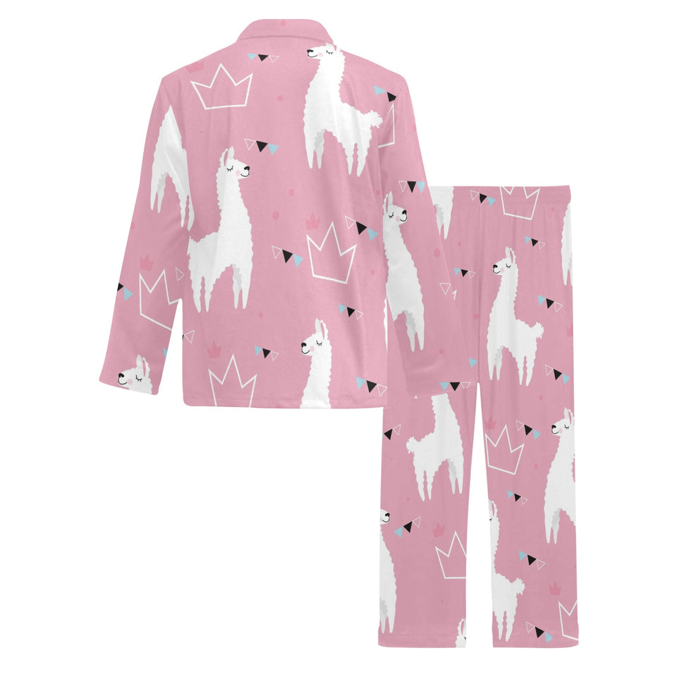 Llama Alpaca pink background Men's Long Pajama Set