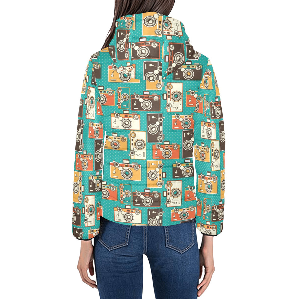 Camera Pattern Print Design 03 Women's Padded Hooded Jacket