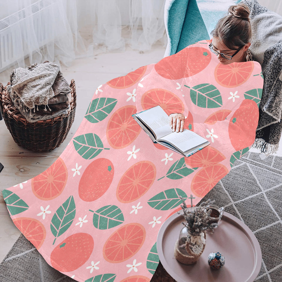 Grapefruit leaves flower pink background Blanket Robe with Sleeves